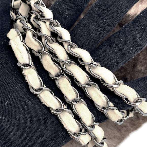 Chanel Chain Shoulder Bag Coco Mark Lapin Fur White - Picture 11 of 15